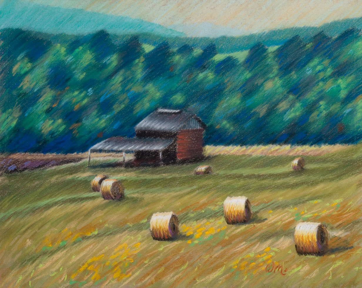 tobacco barn pastel landscape